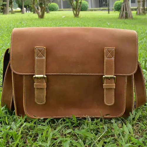  Classic Leather Satchel Bag with Buckle Closure and Adjustable Strap